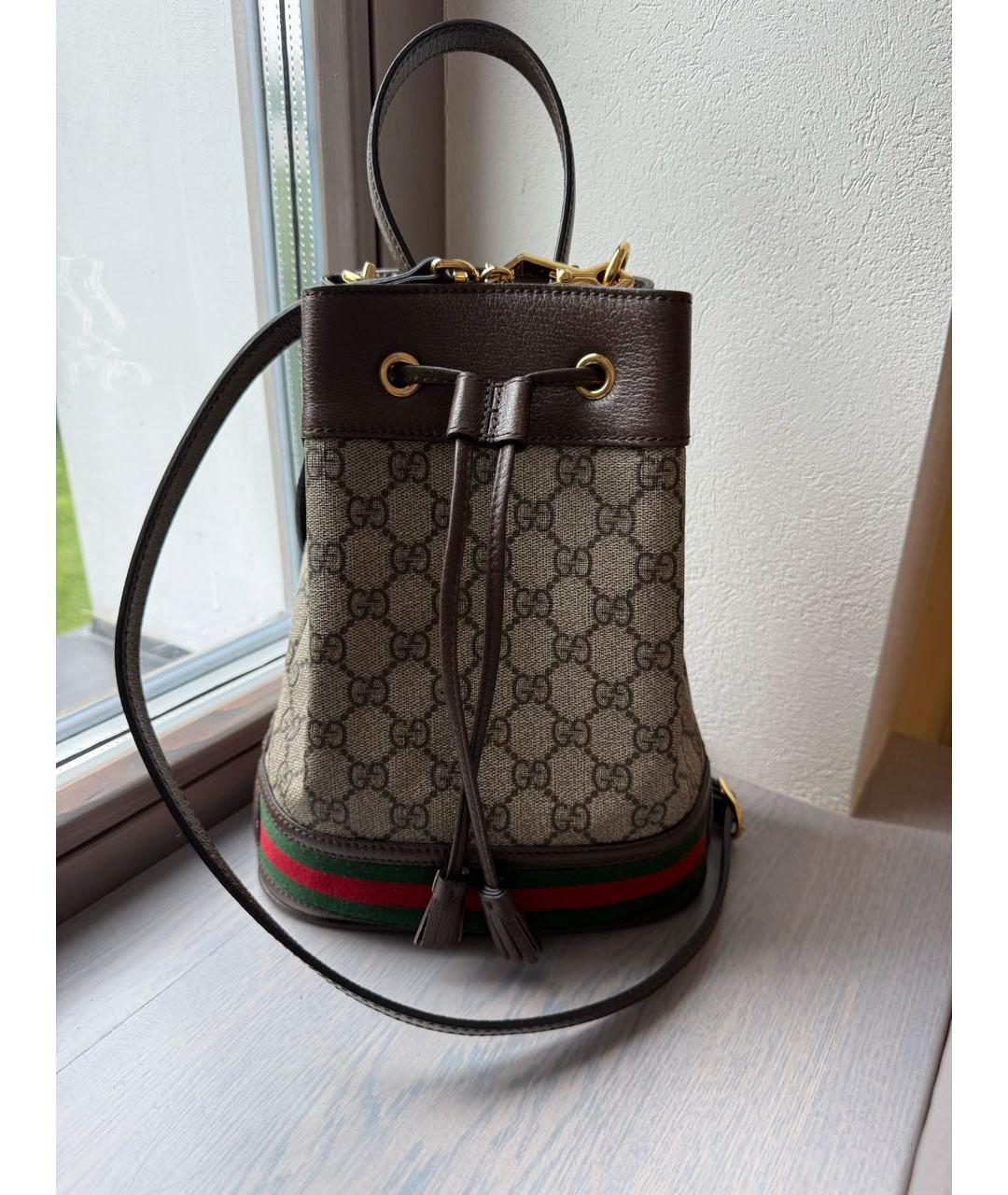 GUCCI Коричневая кожаная сумка через плечо, фото 7