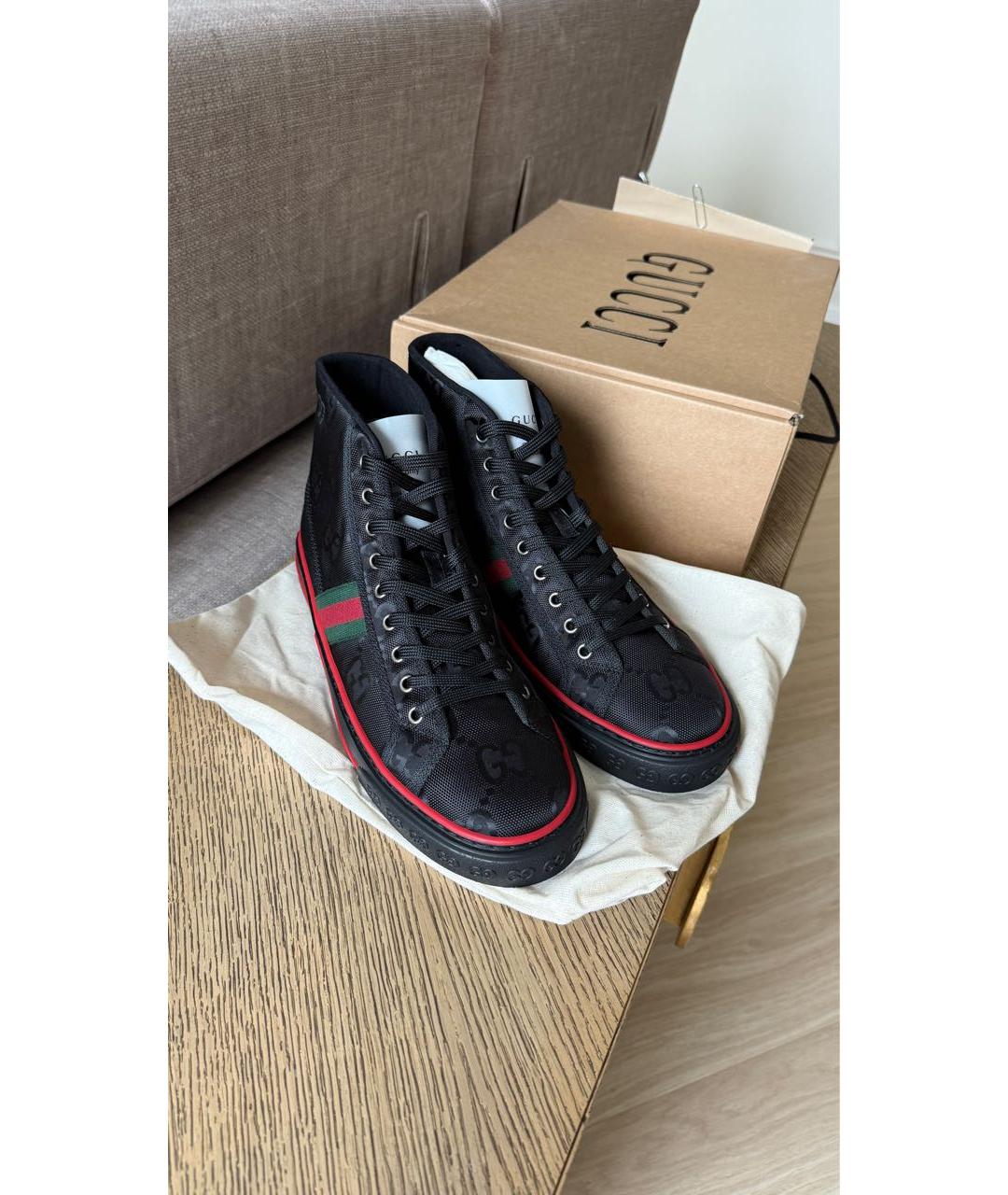 GUCCI Черные текстильные высокие кроссовки / кеды, фото 2
