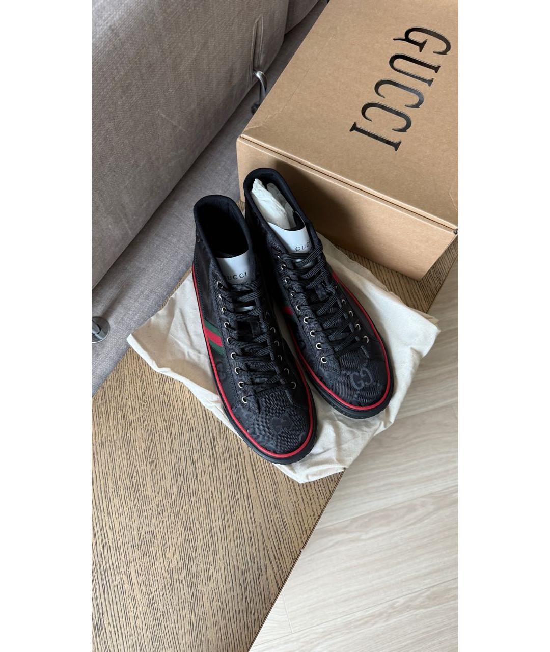 GUCCI Черные текстильные высокие кроссовки / кеды, фото 3