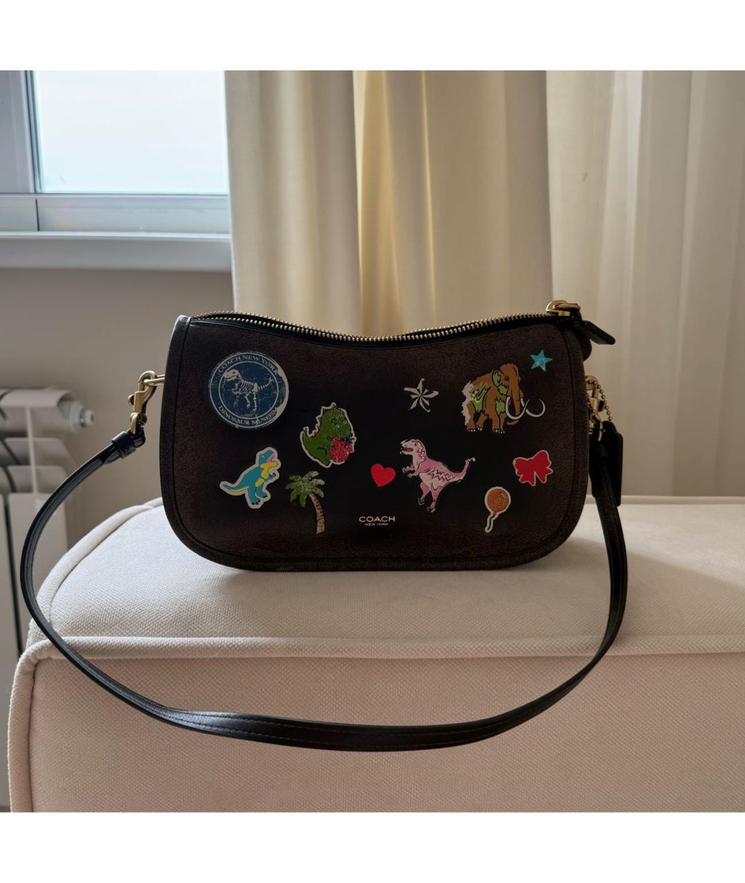 COACH Коричневая кожаная сумка с короткими ручками, фото 7