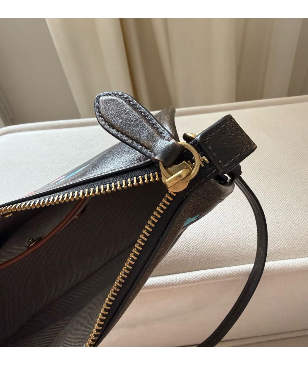 COACH Коричневая кожаная сумка с короткими ручками, фото 4