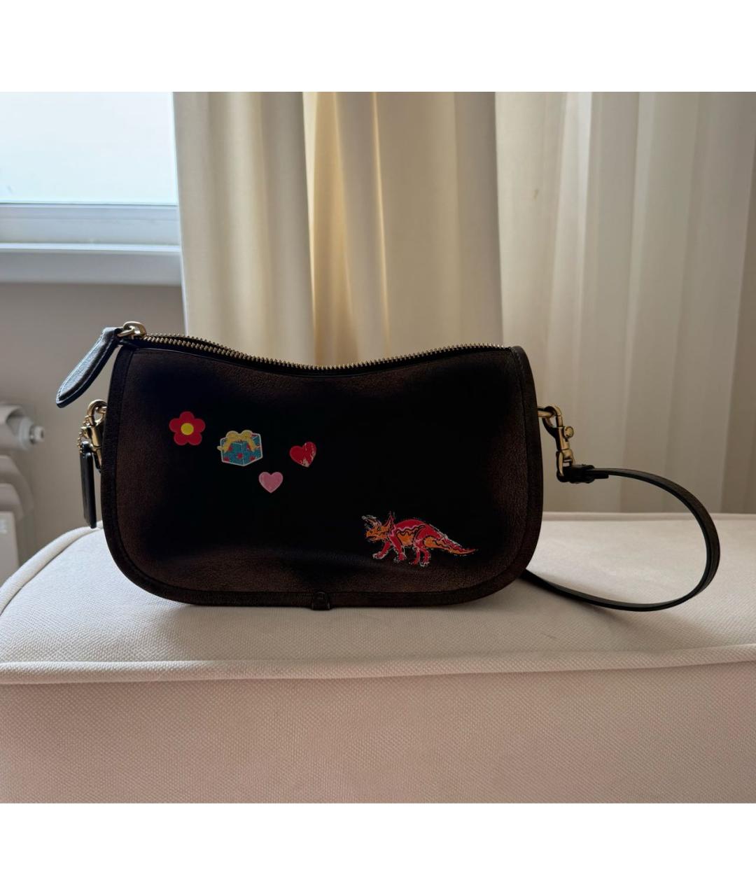 COACH Коричневая кожаная сумка с короткими ручками, фото 3