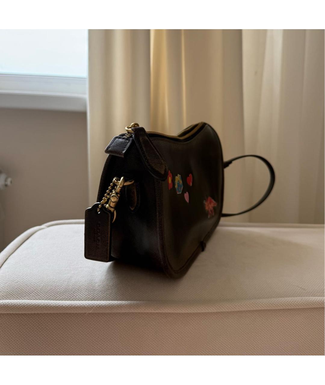 COACH Коричневая кожаная сумка с короткими ручками, фото 2