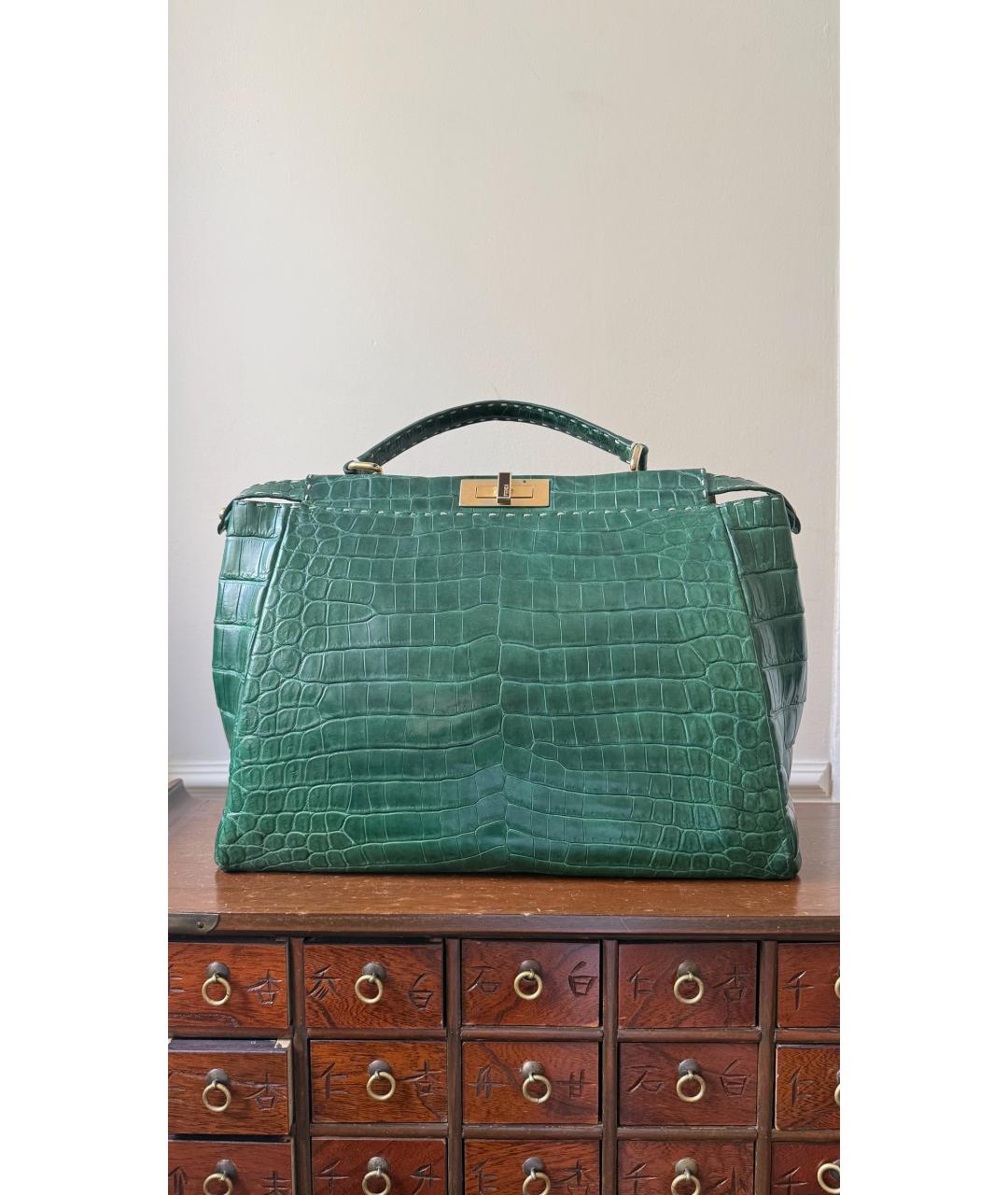 FENDI Зеленая кожаная сумка тоут, фото 10
