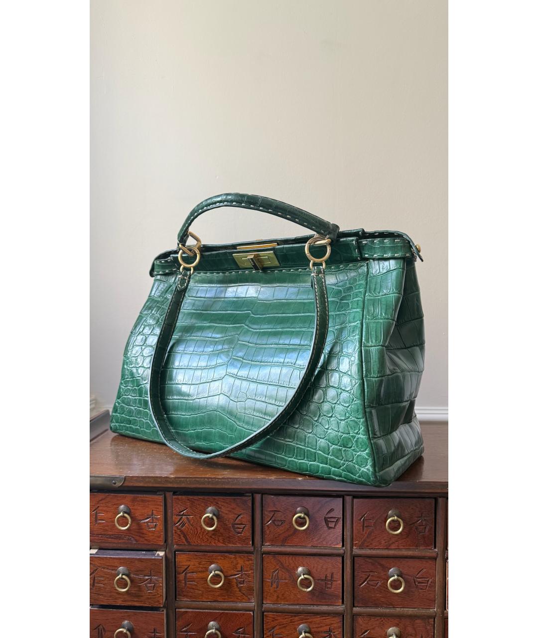 FENDI Зеленая кожаная сумка тоут, фото 3