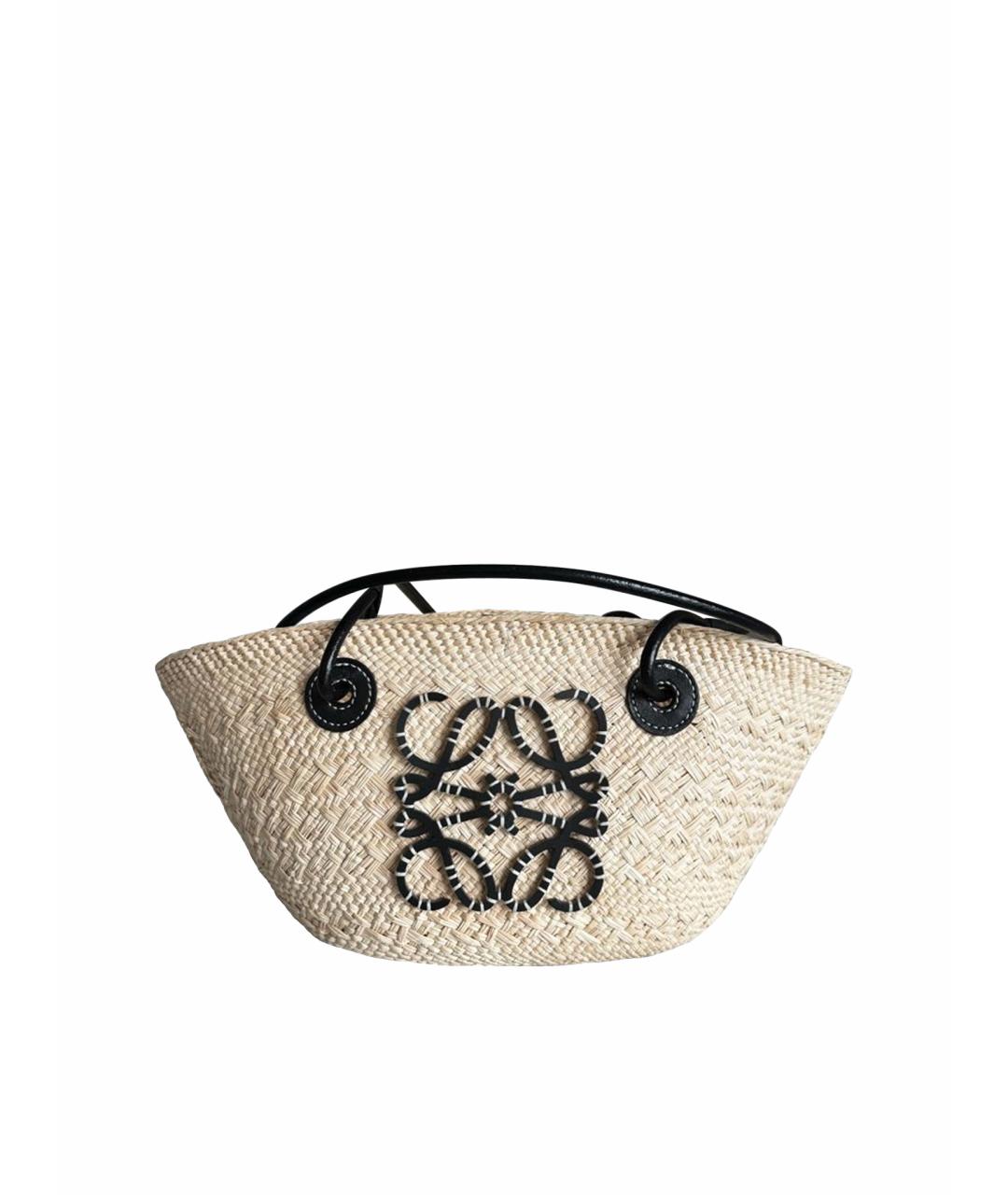 LOEWE Бежевая рафия пляжная сумка, фото 1