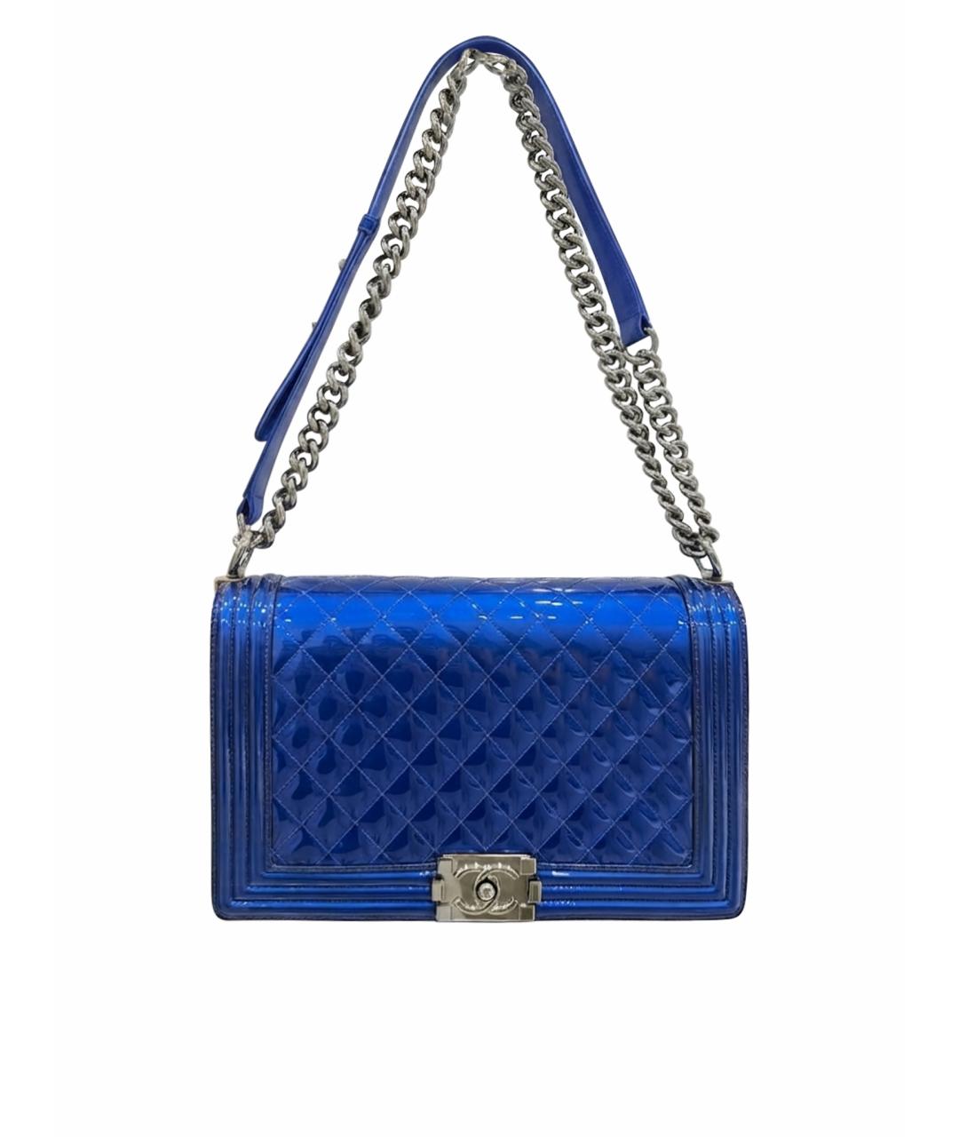 CHANEL Синяя сумка через плечо из лакированной кожи, фото 1