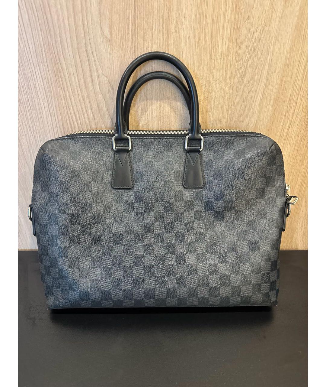LOUIS VUITTON Антрацитовая канва сумка с короткими ручками, фото 3