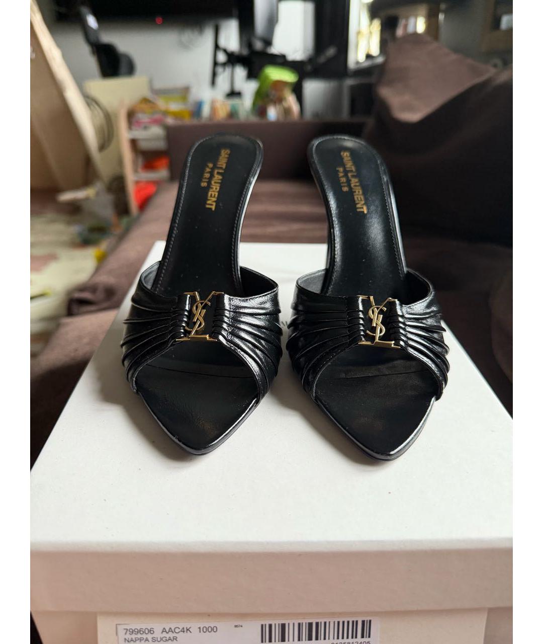 SAINT LAURENT Черные кожаные мюли, фото 2