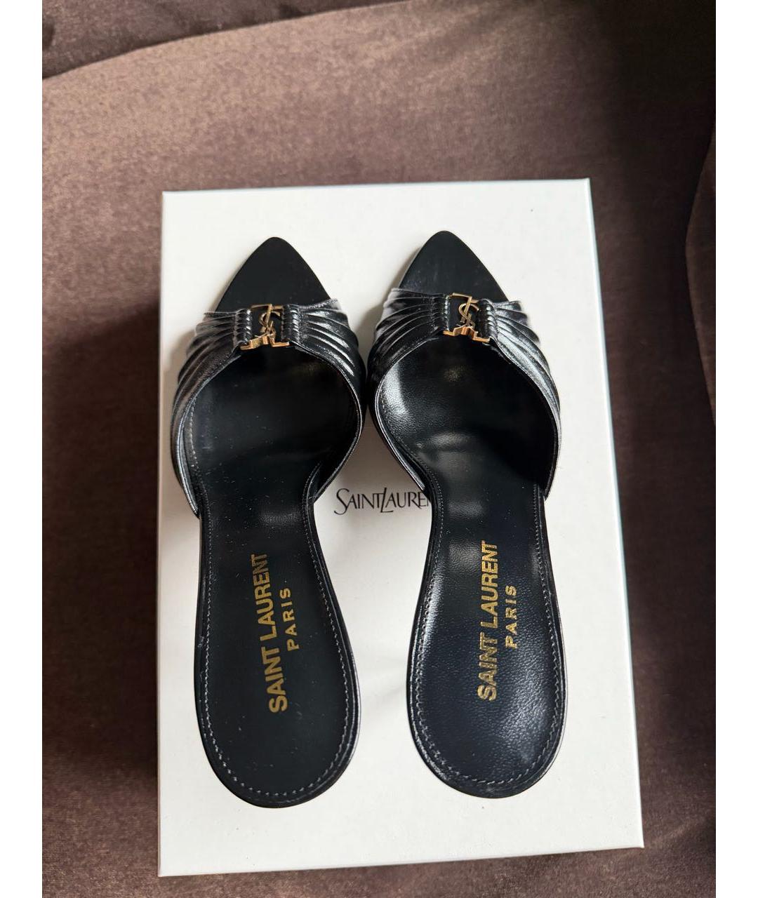 SAINT LAURENT Черные кожаные мюли, фото 3
