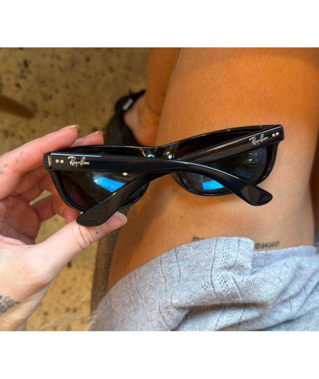 RAY BAN Черные пластиковые солнцезащитные очки, фото 8