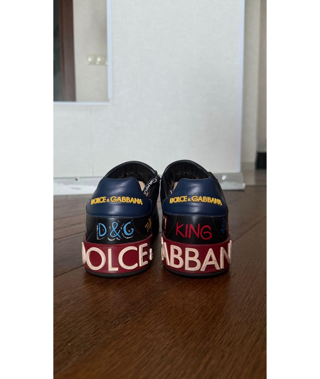 DOLCE&GABBANA Черные кожаные низкие кроссовки / кеды, фото 4
