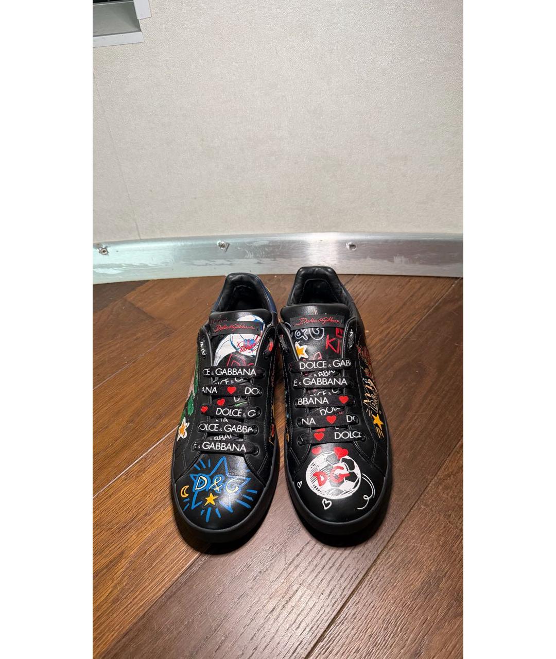 DOLCE&GABBANA Черные кожаные низкие кроссовки / кеды, фото 2
