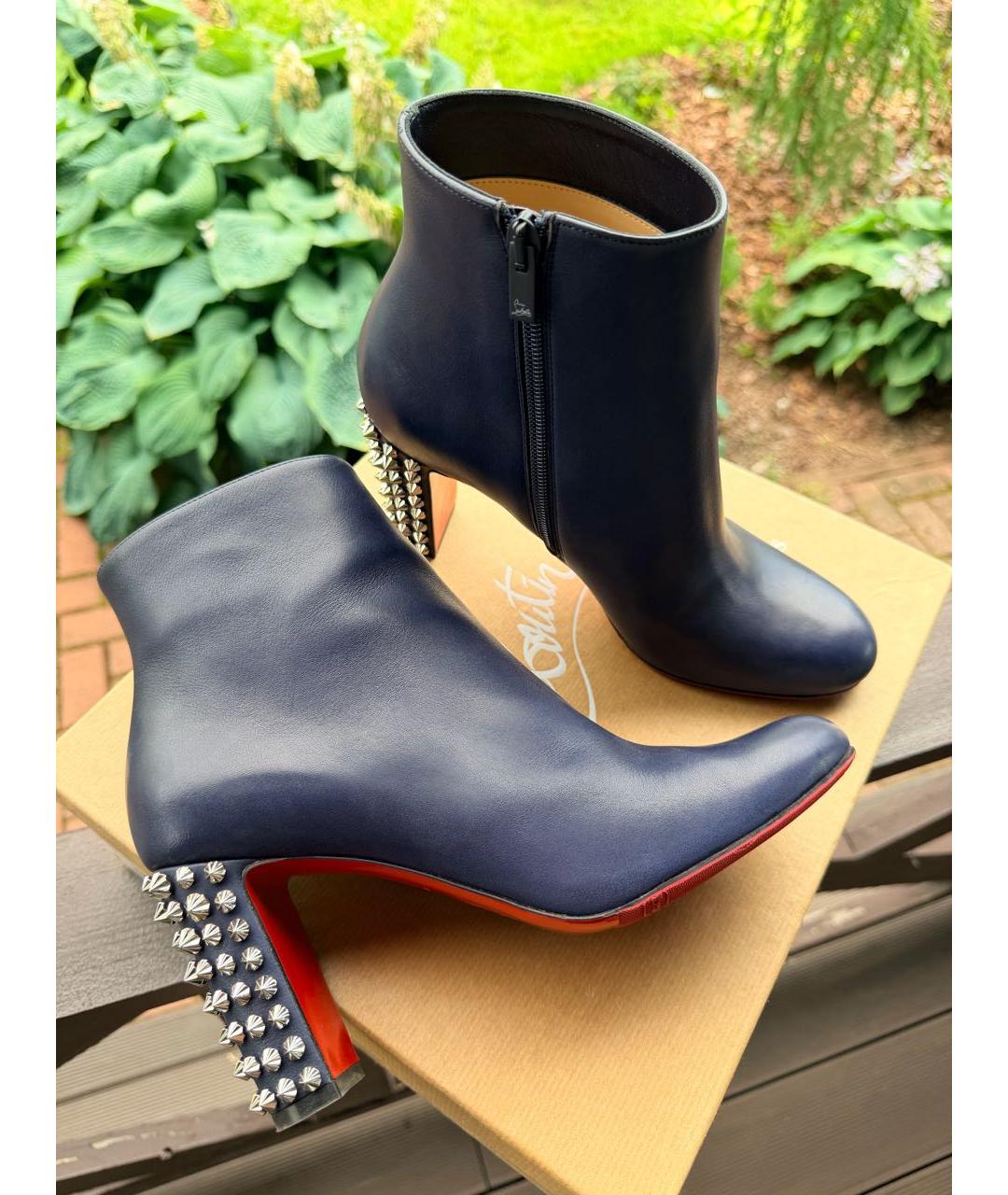CHRISTIAN LOUBOUTIN Темно-синие кожаные ботильоны, фото 3