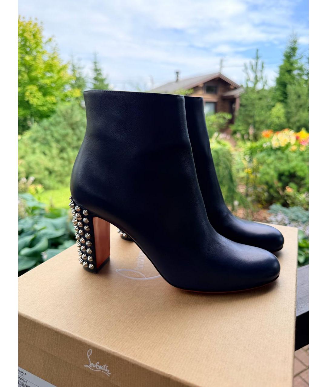 CHRISTIAN LOUBOUTIN Темно-синие кожаные ботильоны, фото 7