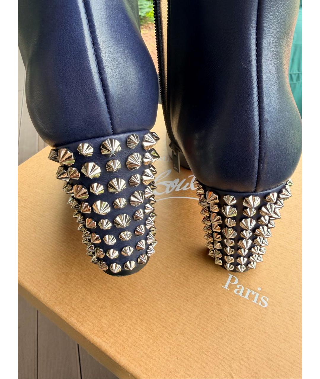 CHRISTIAN LOUBOUTIN Темно-синие кожаные ботильоны, фото 4