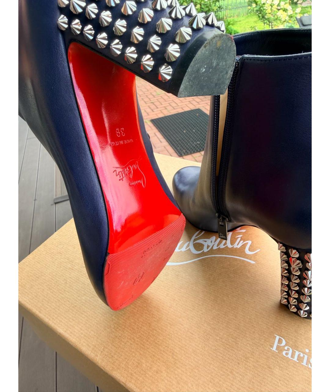 CHRISTIAN LOUBOUTIN Темно-синие кожаные ботильоны, фото 6