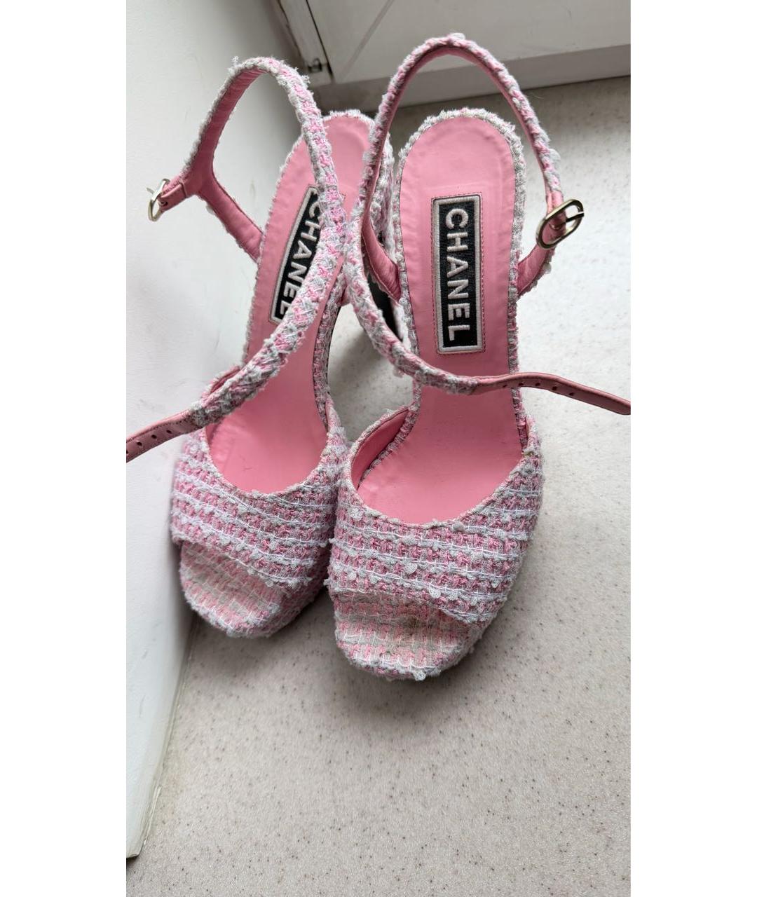 CHANEL Розовые текстильные босоножки, фото 7