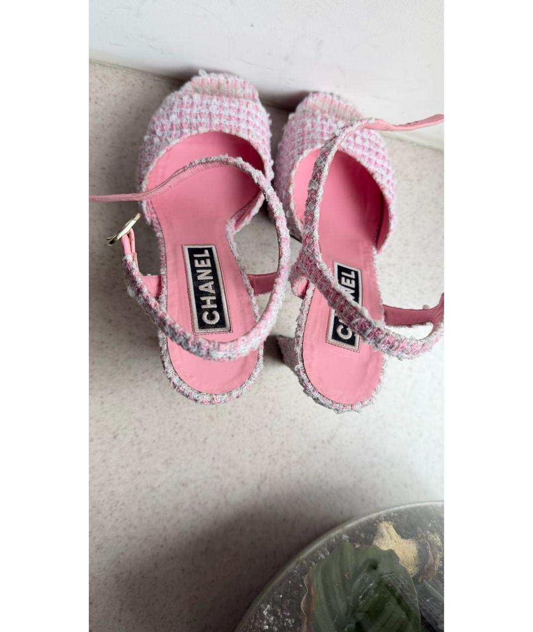 CHANEL Розовые текстильные босоножки, фото 6