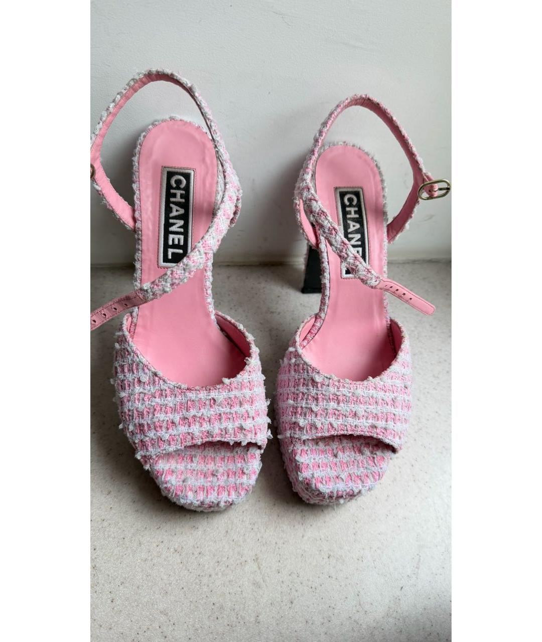 CHANEL Розовые текстильные босоножки, фото 3