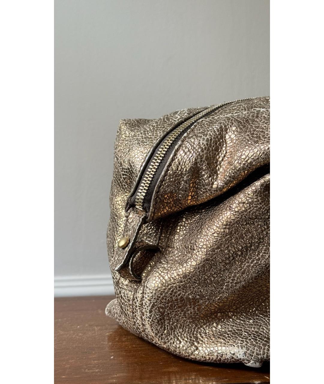SAINT LAURENT Золотая кожаная сумка с короткими ручками, фото 5