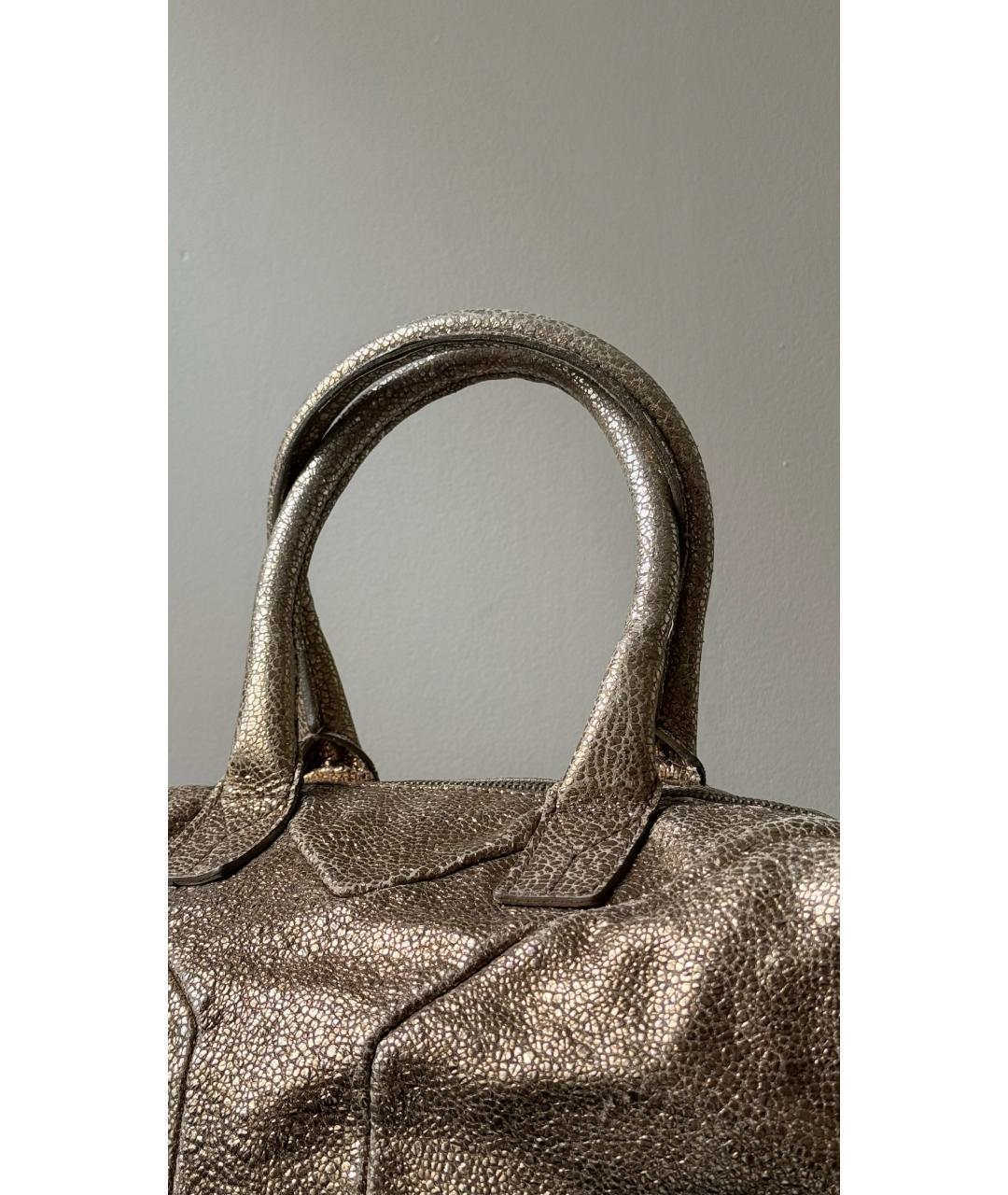 SAINT LAURENT Золотая кожаная сумка с короткими ручками, фото 3