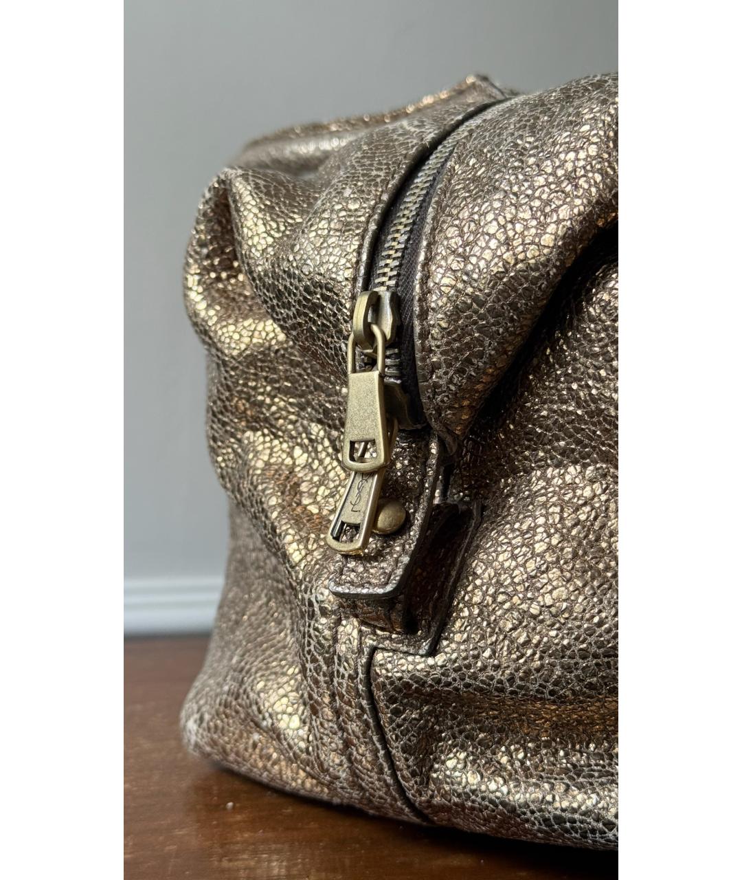 SAINT LAURENT Золотая кожаная сумка с короткими ручками, фото 6