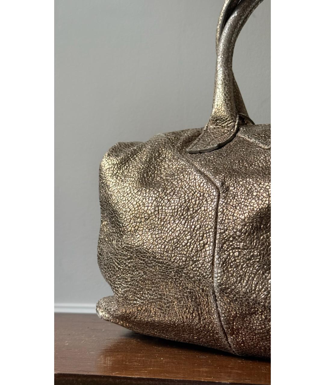 SAINT LAURENT Золотая кожаная сумка с короткими ручками, фото 4