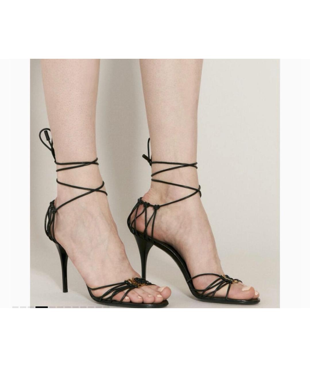 SAINT LAURENT Черные кожаные босоножки, фото 5
