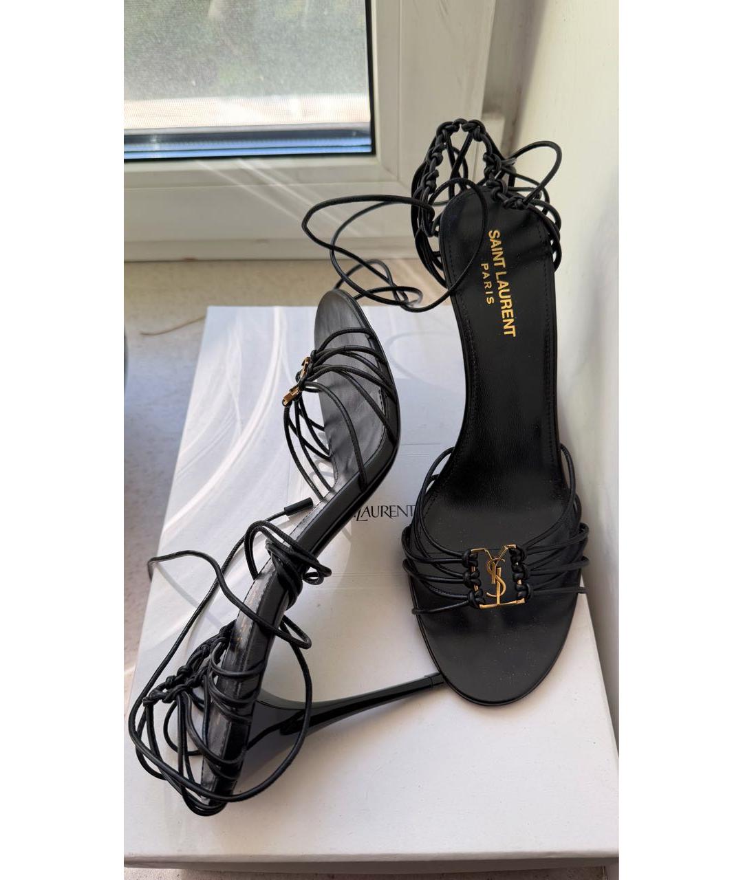 SAINT LAURENT Черные кожаные босоножки, фото 6