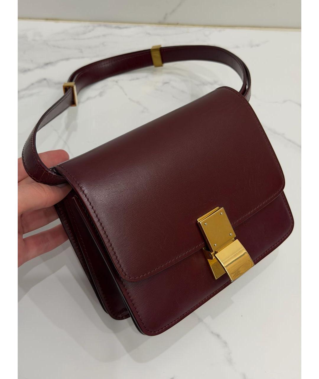 CELINE Бордовая кожаная сумка с короткими ручками, фото 5
