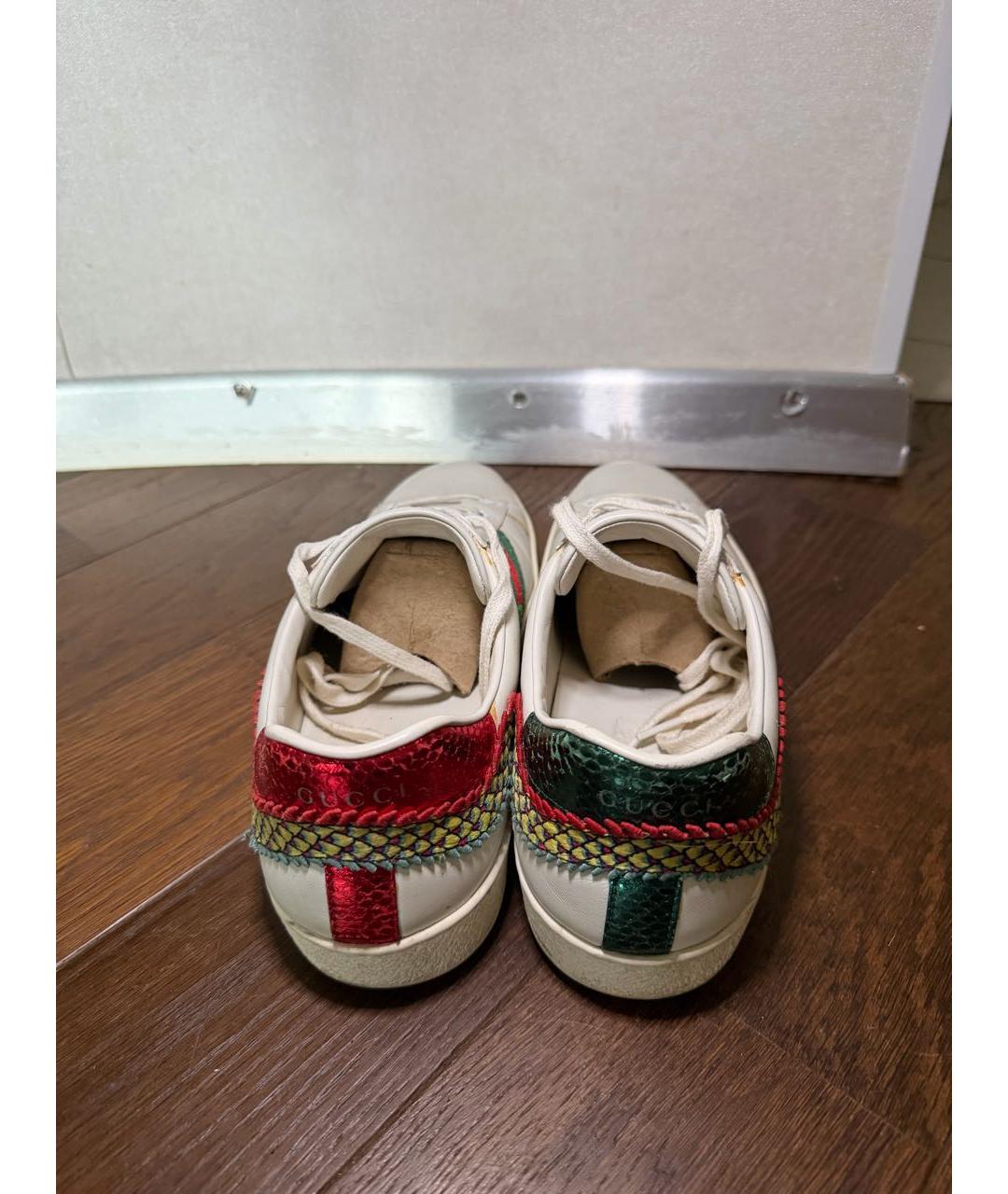 GUCCI Белые кожаные низкие кроссовки / кеды, фото 4