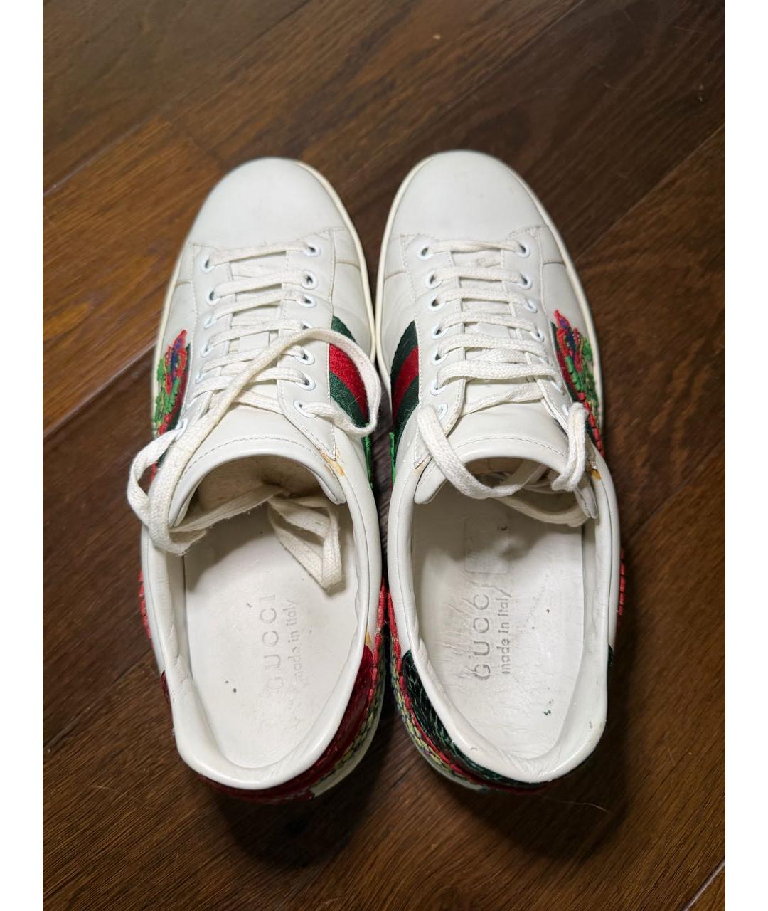 GUCCI Белые кожаные низкие кроссовки / кеды, фото 3