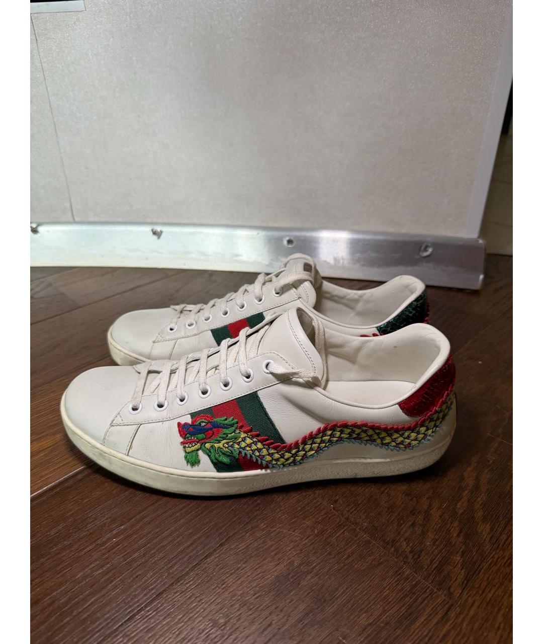 GUCCI Белые кожаные низкие кроссовки / кеды, фото 5