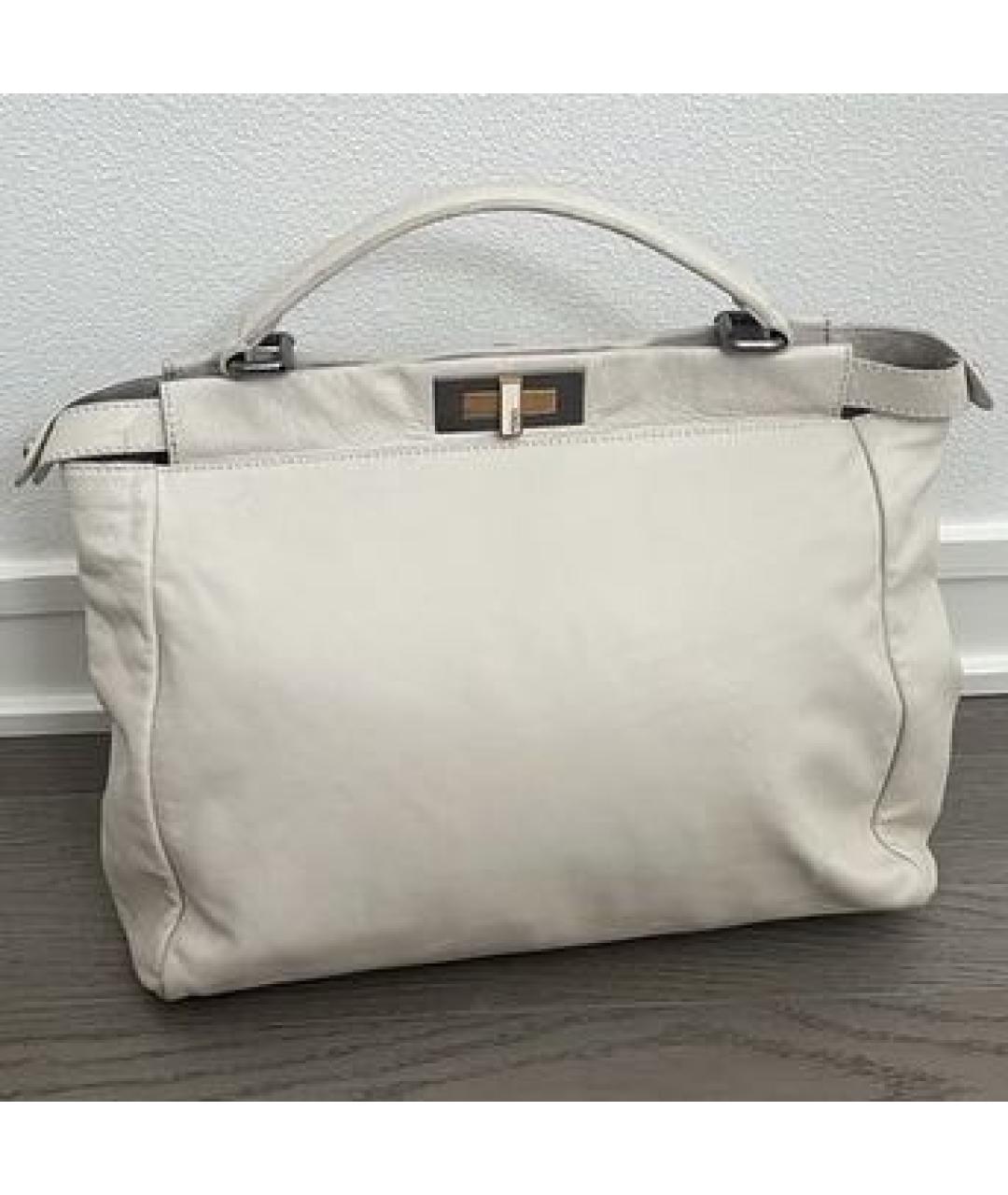FENDI Белая кожаная сумка тоут, фото 3