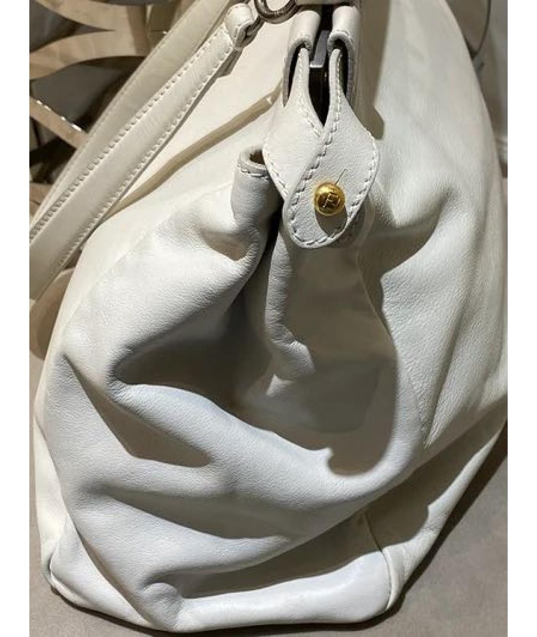 FENDI Белая кожаная сумка тоут, фото 8
