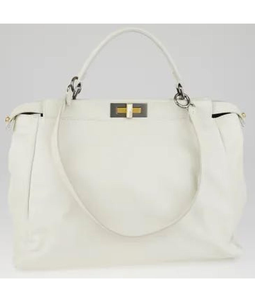 FENDI Белая кожаная сумка тоут, фото 9
