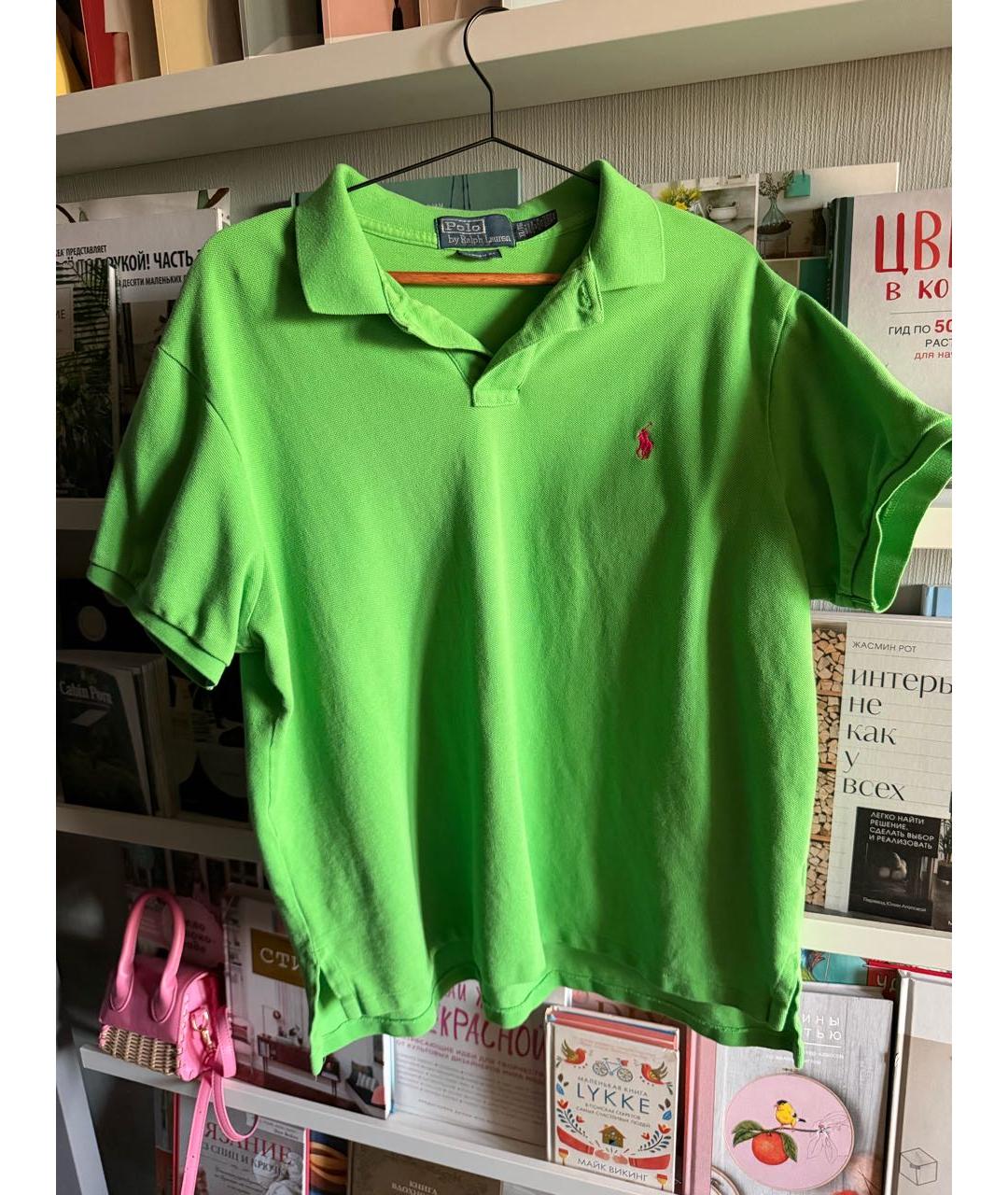 POLO RALPH LAUREN Зеленое хлопковое поло с коротким рукавом, фото 9