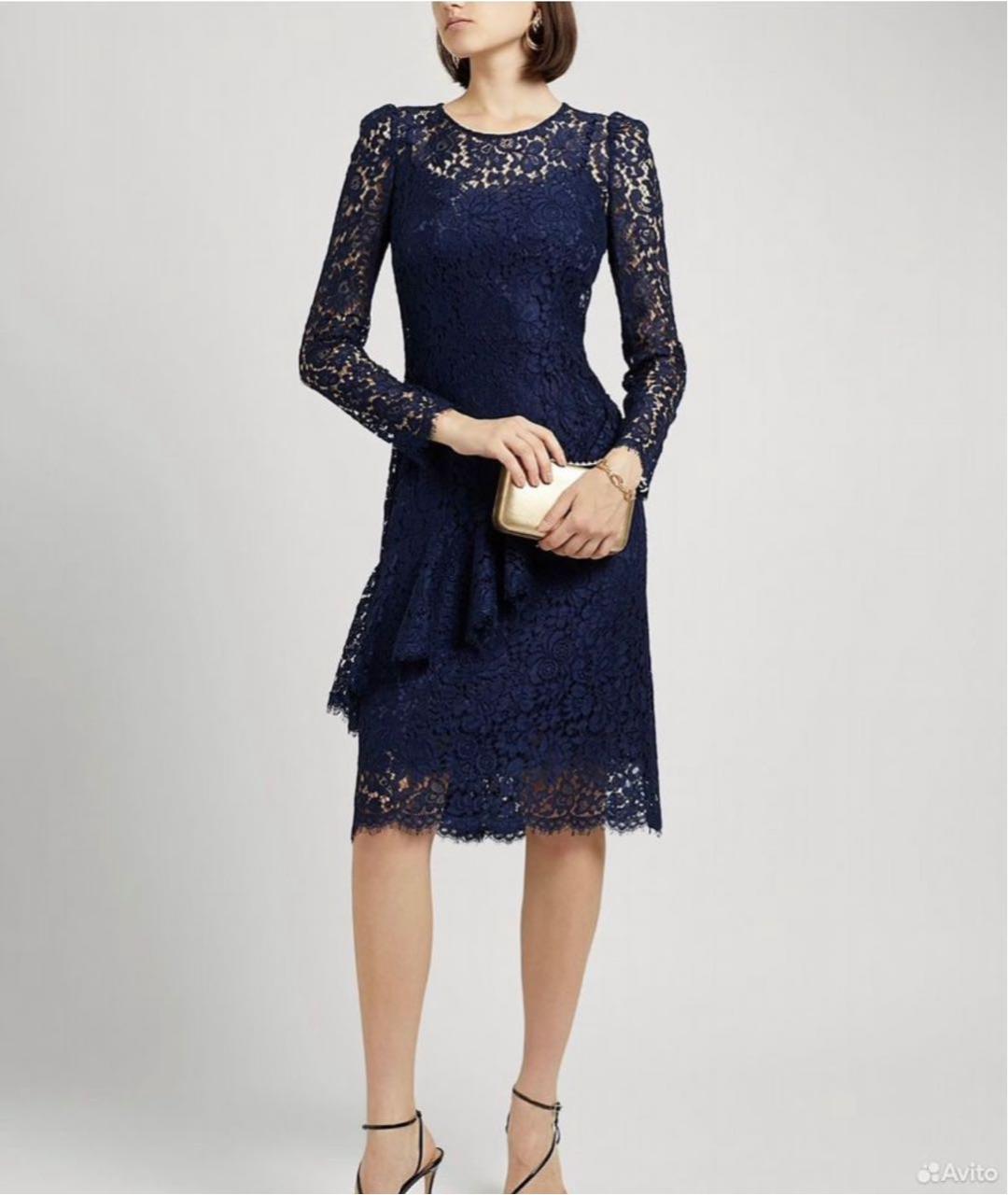 DOLCE&GABBANA Темно-синее кружевное коктейльное платье, фото 2