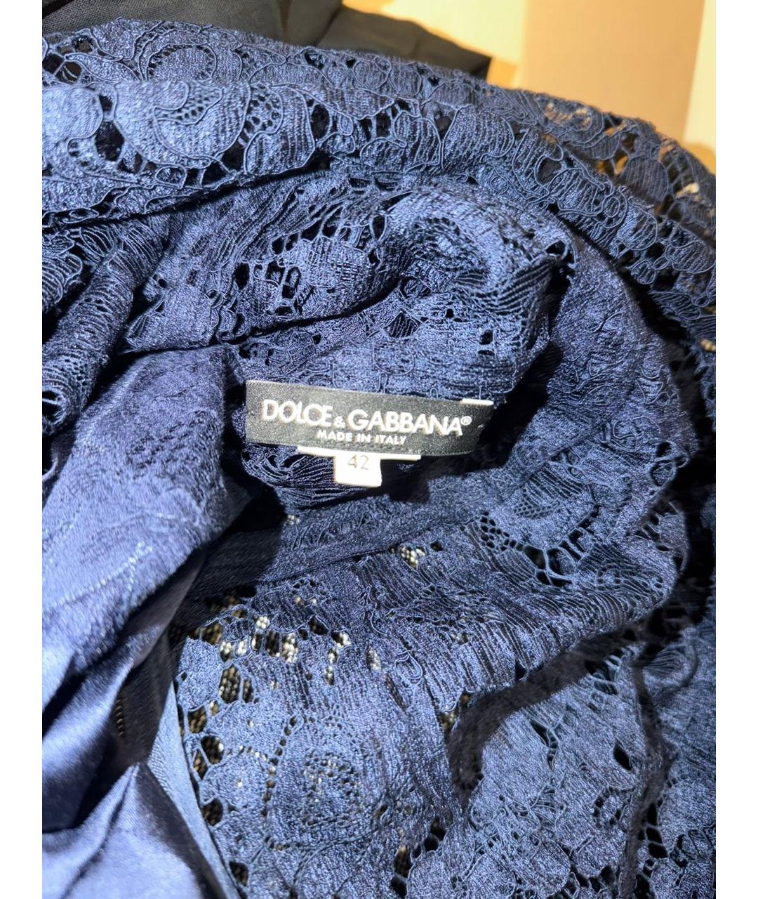 DOLCE&GABBANA Темно-синее кружевное коктейльное платье, фото 8