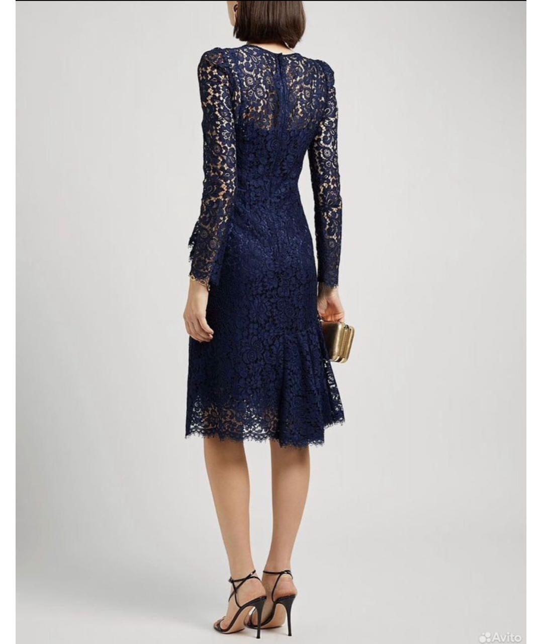 DOLCE&GABBANA Темно-синее кружевное коктейльное платье, фото 3