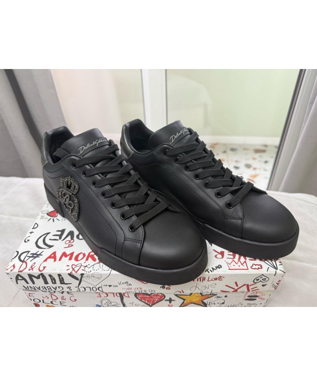 DOLCE&GABBANA Черные кожаные низкие кроссовки / кеды, фото 2