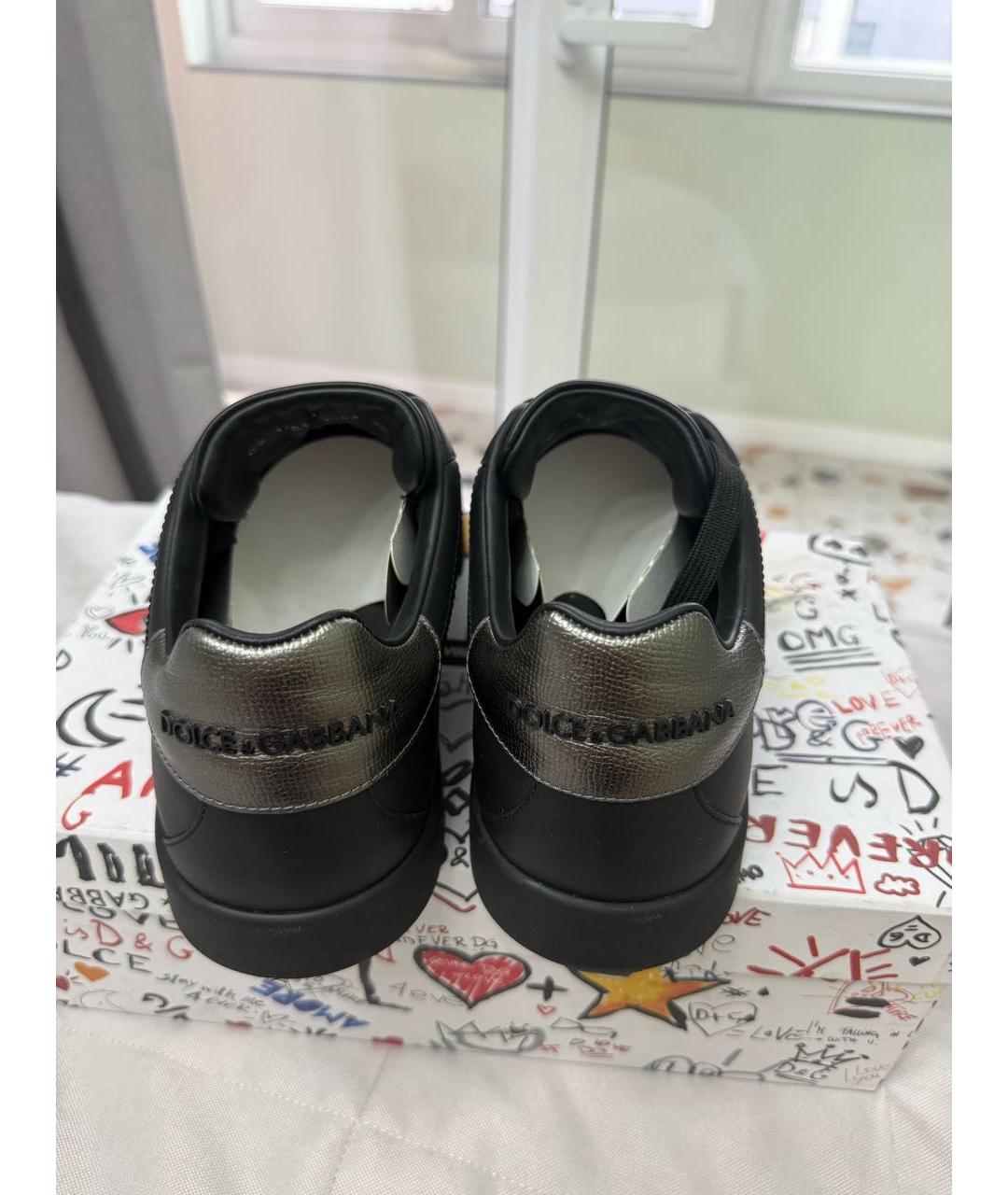 DOLCE&GABBANA Черные кожаные низкие кроссовки / кеды, фото 4