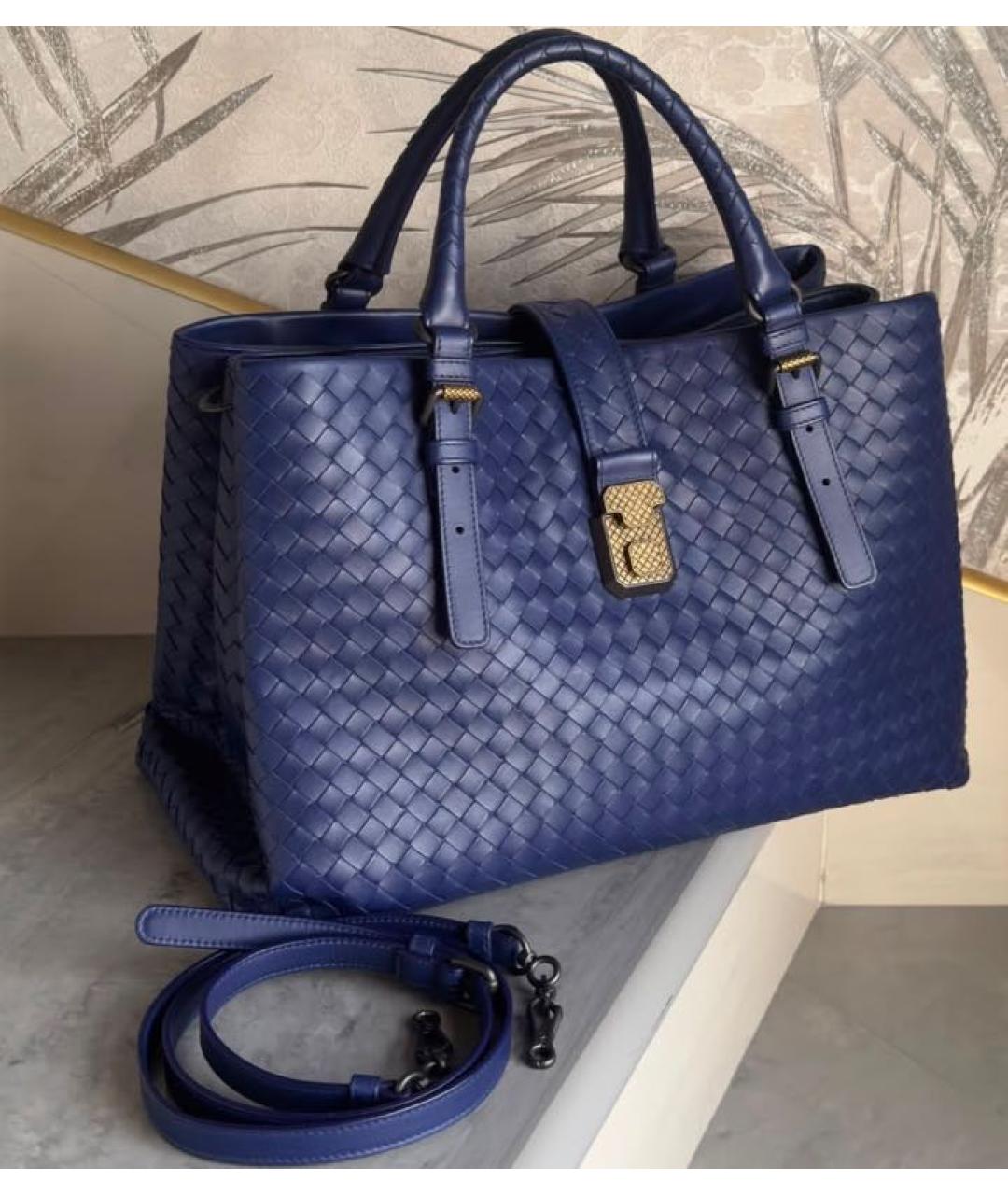 BOTTEGA VENETA Темно-синяя кожаная сумка с короткими ручками, фото 2