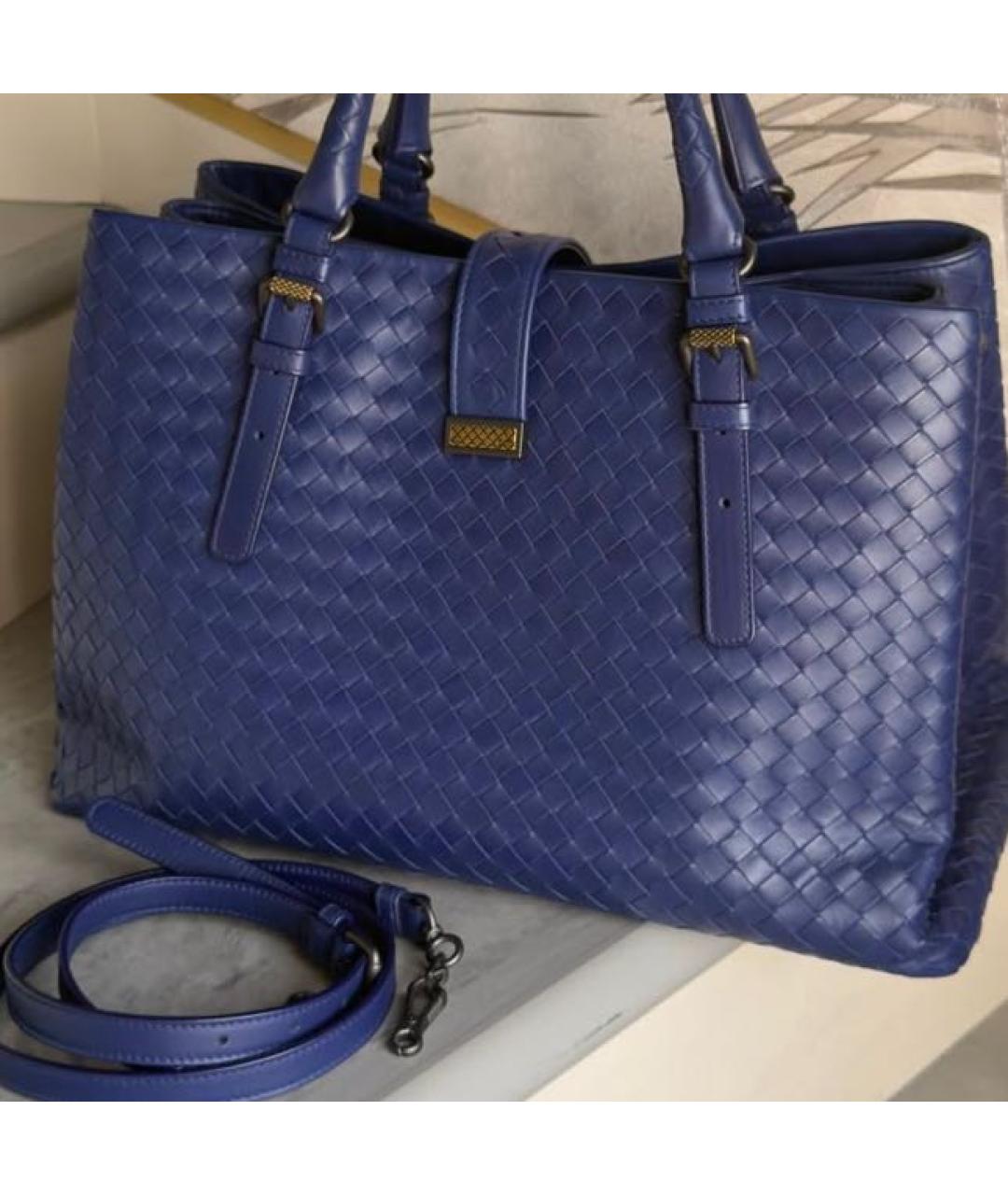 BOTTEGA VENETA Темно-синяя кожаная сумка с короткими ручками, фото 7