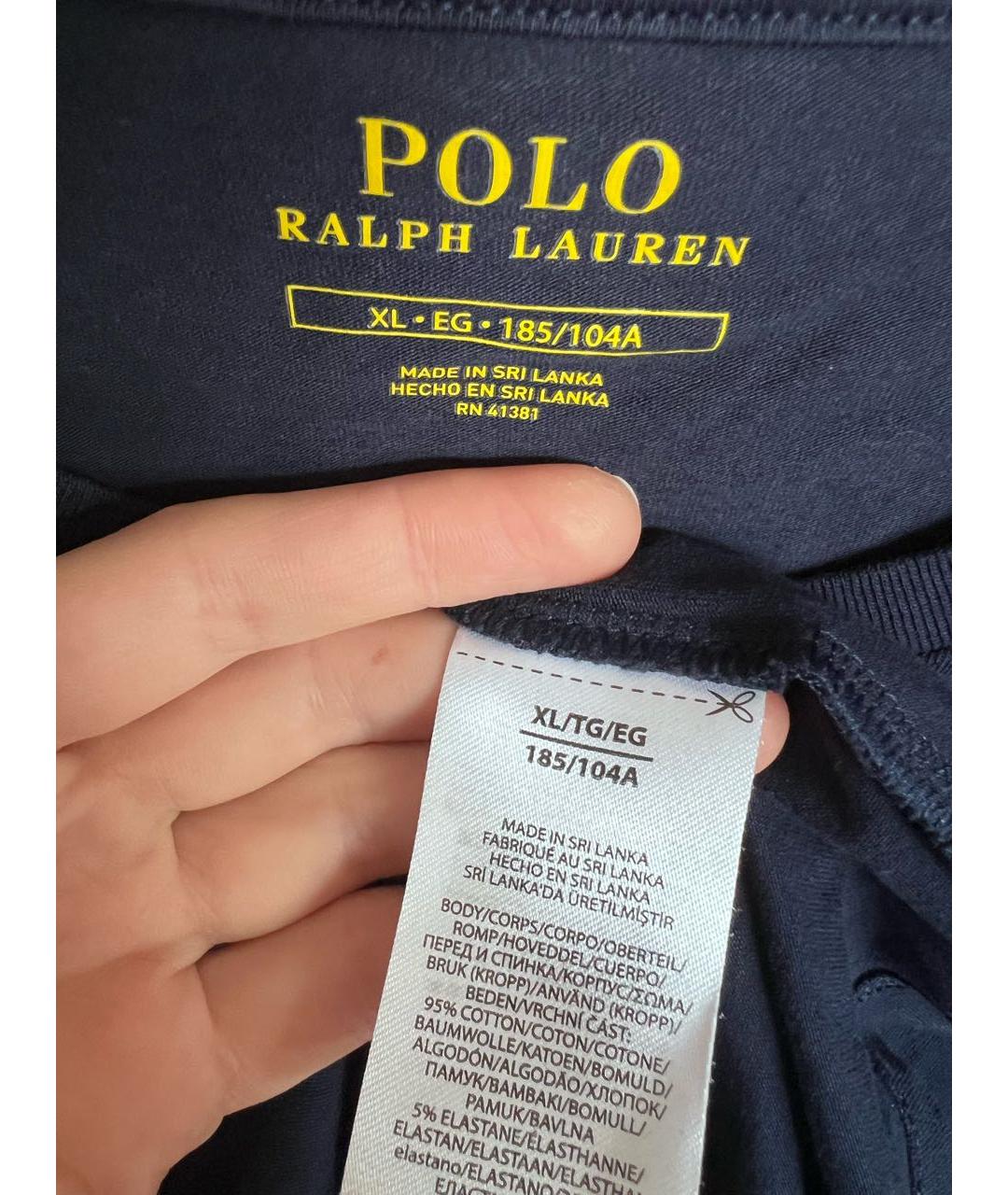 POLO RALPH LAUREN Темно-синяя хлопковая футболка, фото 3