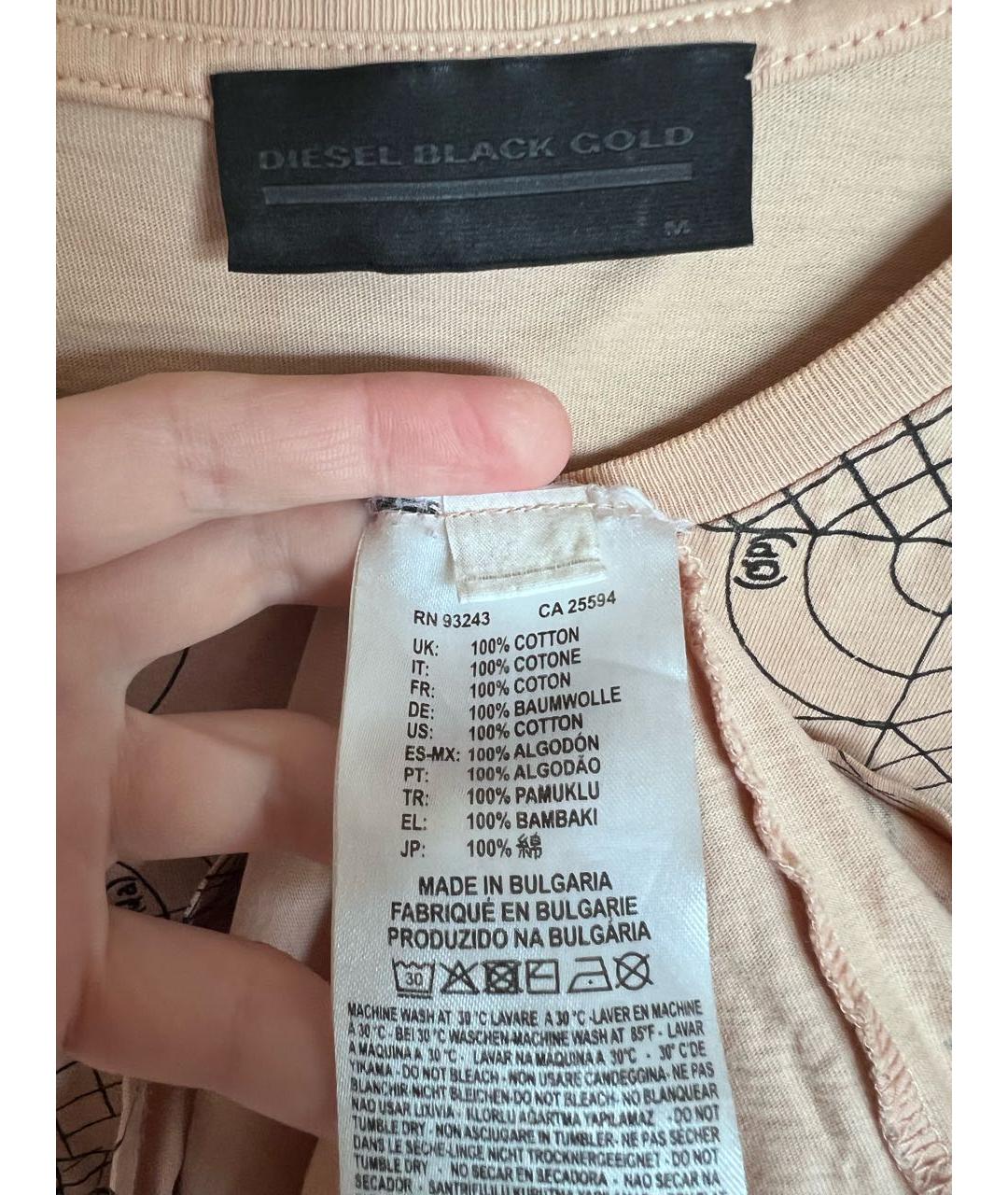 DIESEL BLACK GOLD Бежевая хлопковая футболка, фото 3