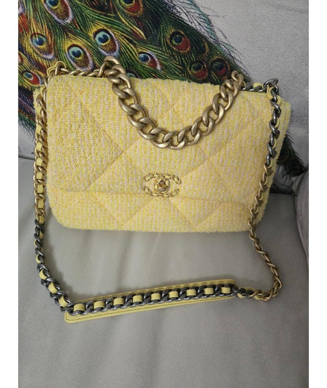 CHANEL Желтая твидовая сумка через плечо, фото 3