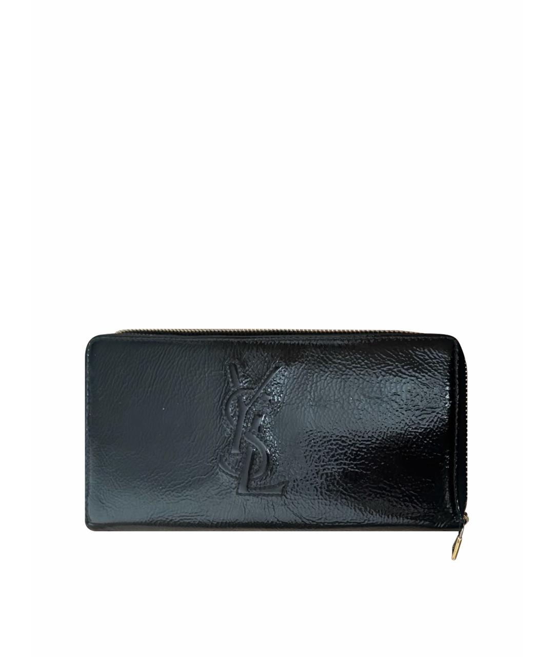 SAINT LAURENT Черный кошелек из лакированной кожи, фото 1