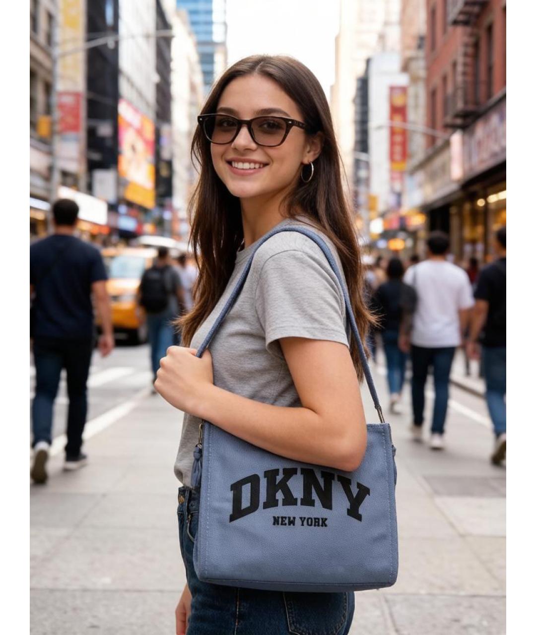 DKNY Синяя хлопковая сумка тоут, фото 4